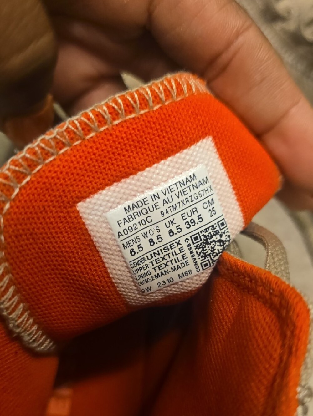 Unisex Neutral Tan/Taupe High-Top Converse Sneakers with Orange Lining - Picture 9 of 12